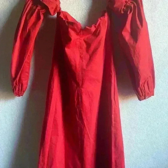 ÀCHEVAL PAMPA  Net Sustain Nube Off-The-Shoulder Stretch-Cotton Red Midi Dress M - Picture 11 of 16